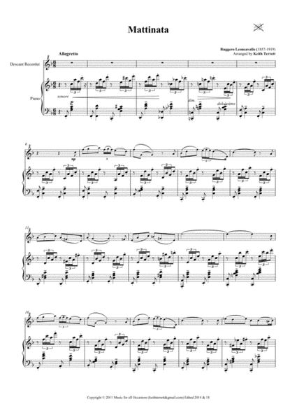 Mattinata for Descant (Soprano) Recorder & Piano image number null
