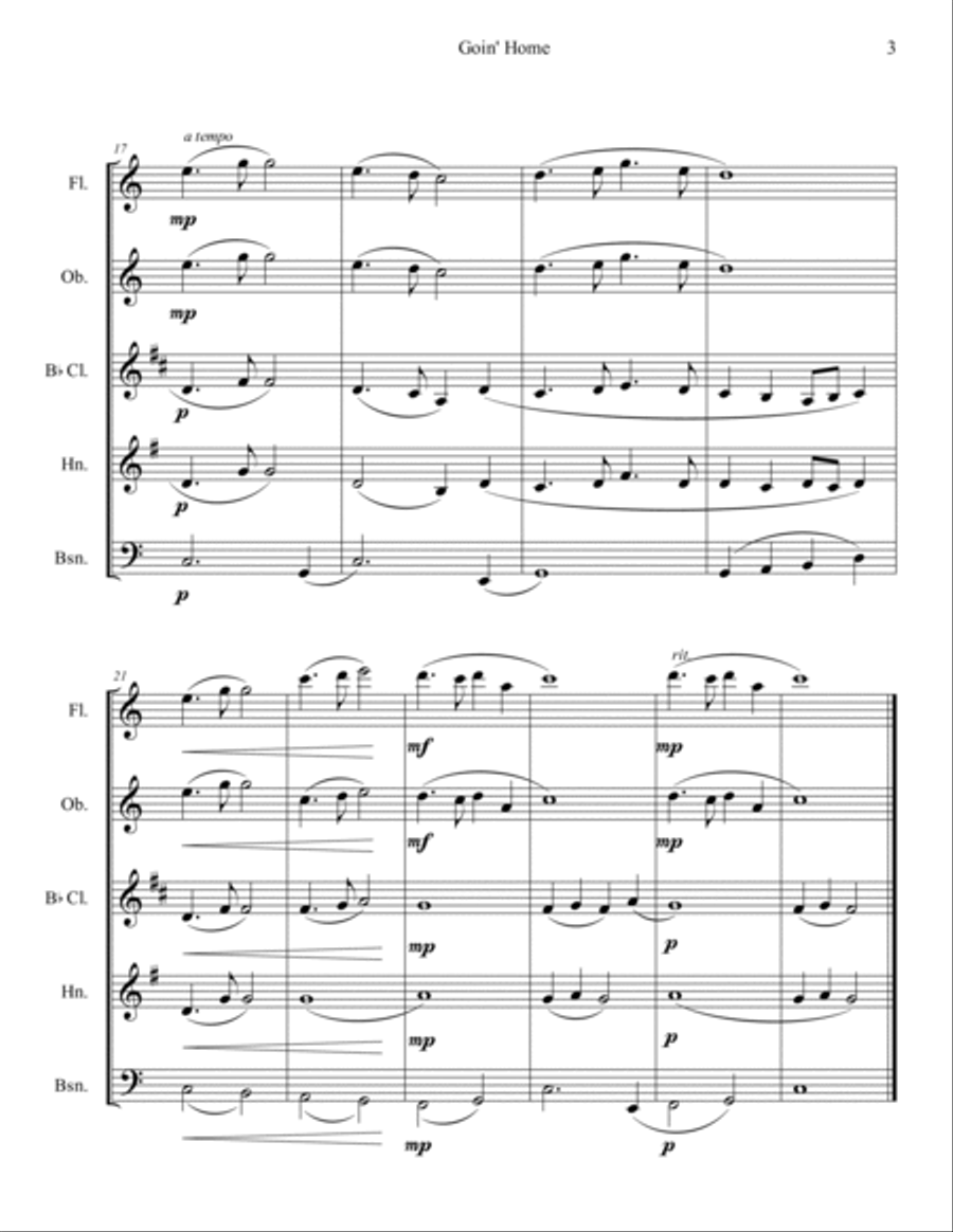 Goin' Home - Largo from New World Symphony (Woodwind Quintet) Woodwind Quintet scores gallery preview page 3