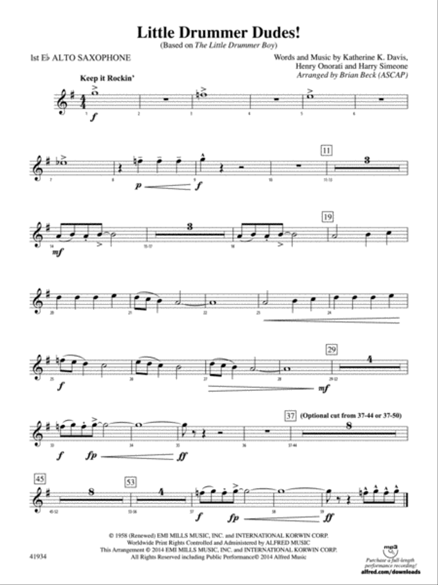 Little Drummer Dudes!: E-flat Alto Saxophone Concert Band scores gallery preview page 1