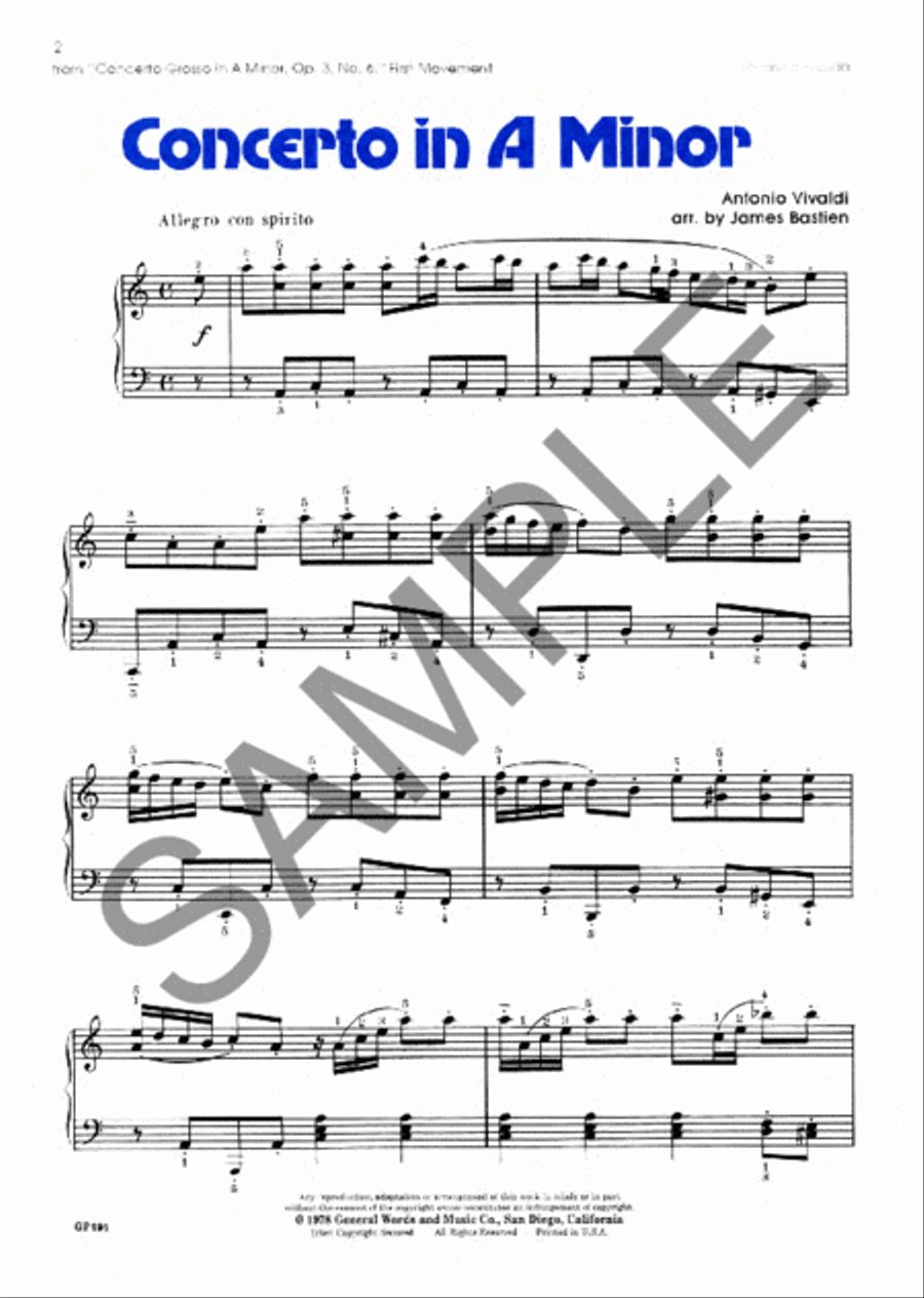 Concerto in a Minor (Antonio Vivaldi) Piano Method scores gallery preview page 2