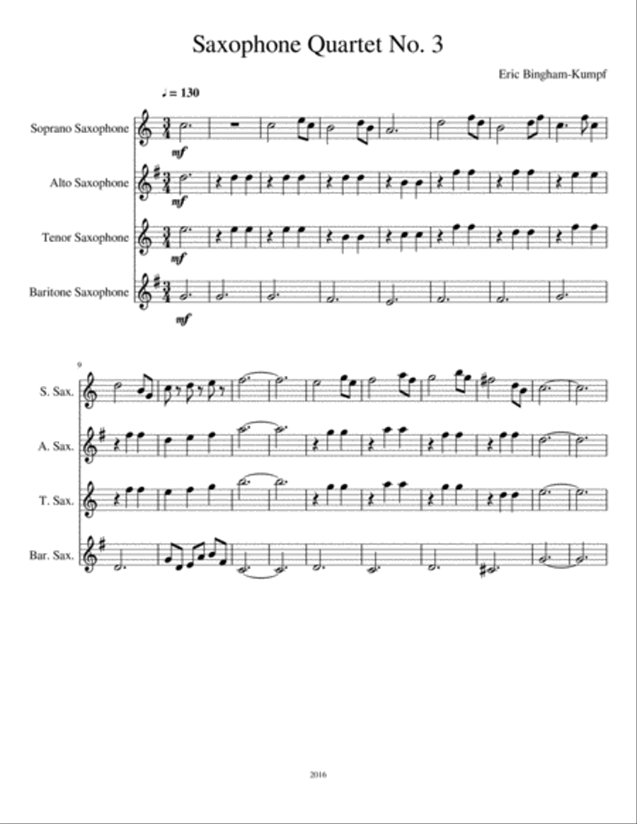 Saxophone Quartet No. 3 Saxophone Quartet No. 3 Saxophone Quartet scores gallery preview page 1