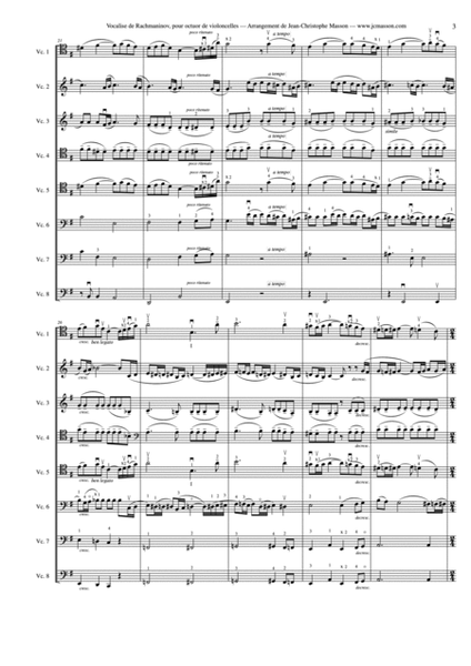 Vocalise by Rachmaninov arranged for 8 cellos --- FULL SCORE AND PARTS --- Arrangement JCM 2012 image number null