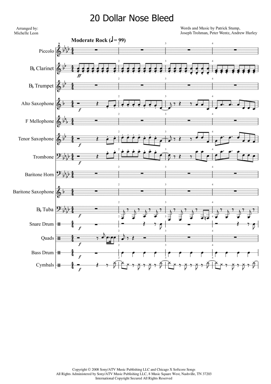 20 Dollar Nose Bleed Marching Band scores gallery preview page 1