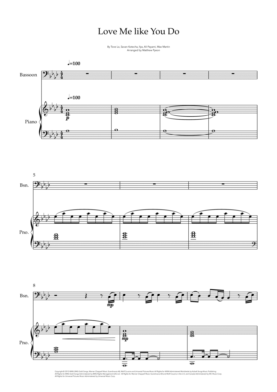 Love Me Like You Do Love Me Like You Do Bassoon scores gallery preview page 1
