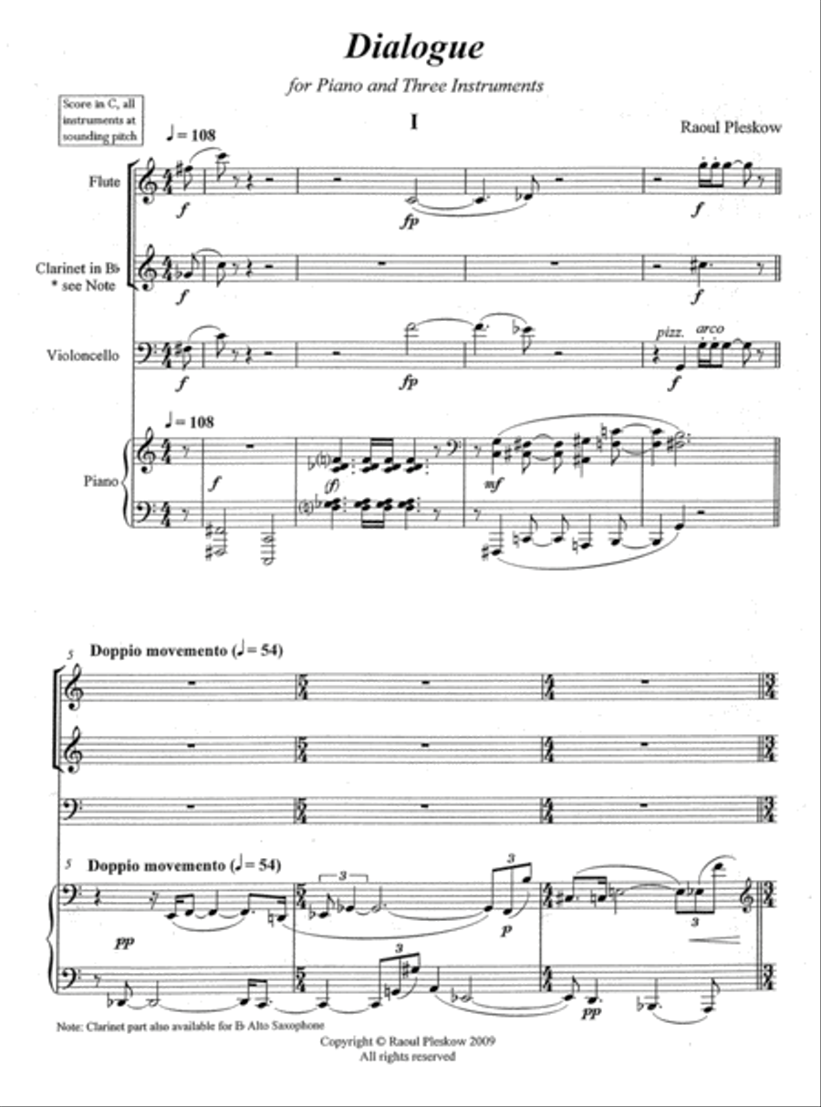 [Pleskow] Dialogue for Piano and Three Instruments Small Ensemble scores gallery preview page 3
