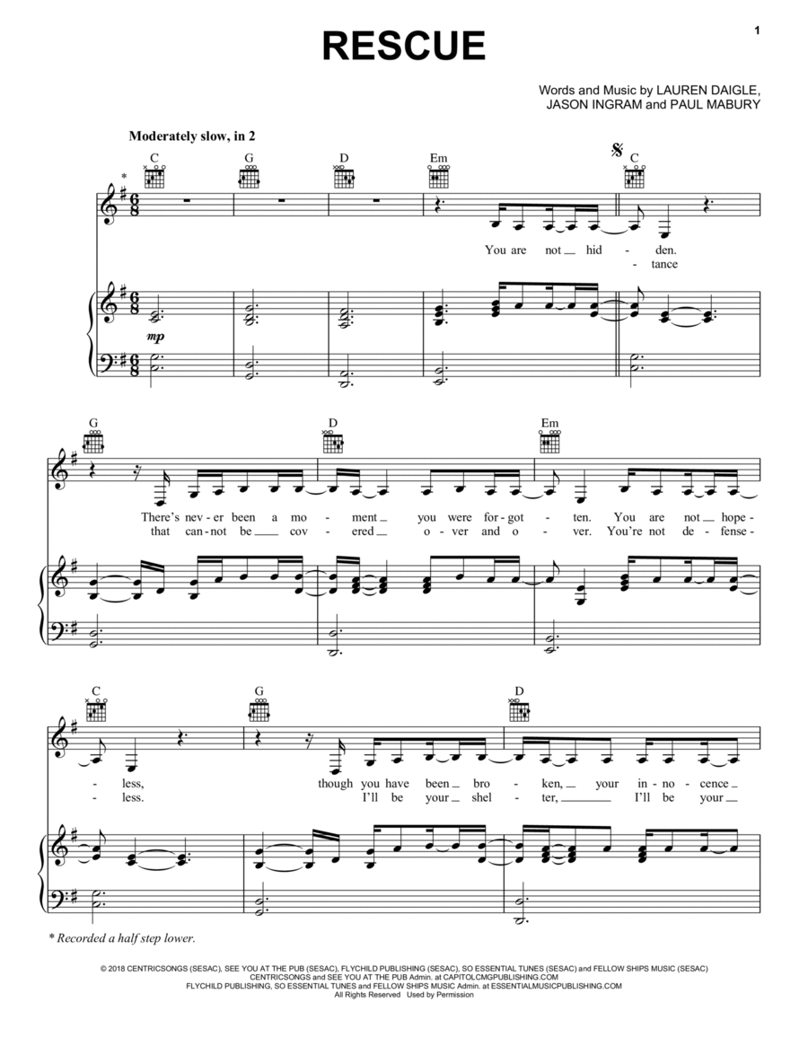Rescue Piano, Vocal, Guitar scores gallery preview page 1