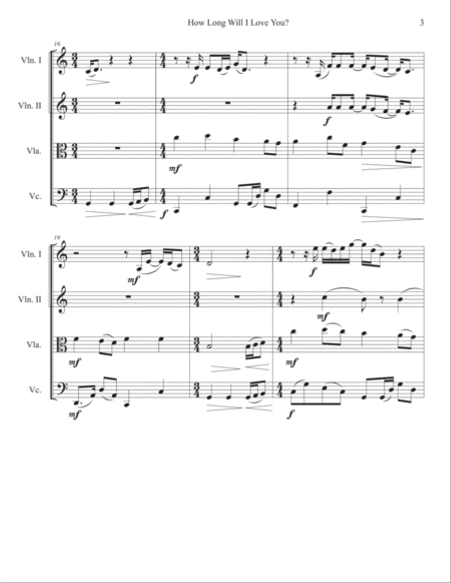 How Long Will I Love You String Quartet scores gallery preview page 3