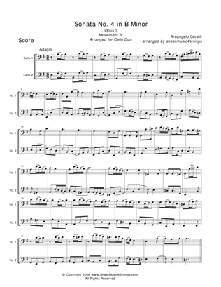 Corelli, A. - Sonata No. 4 (Mvt. 3) for Two Cellos