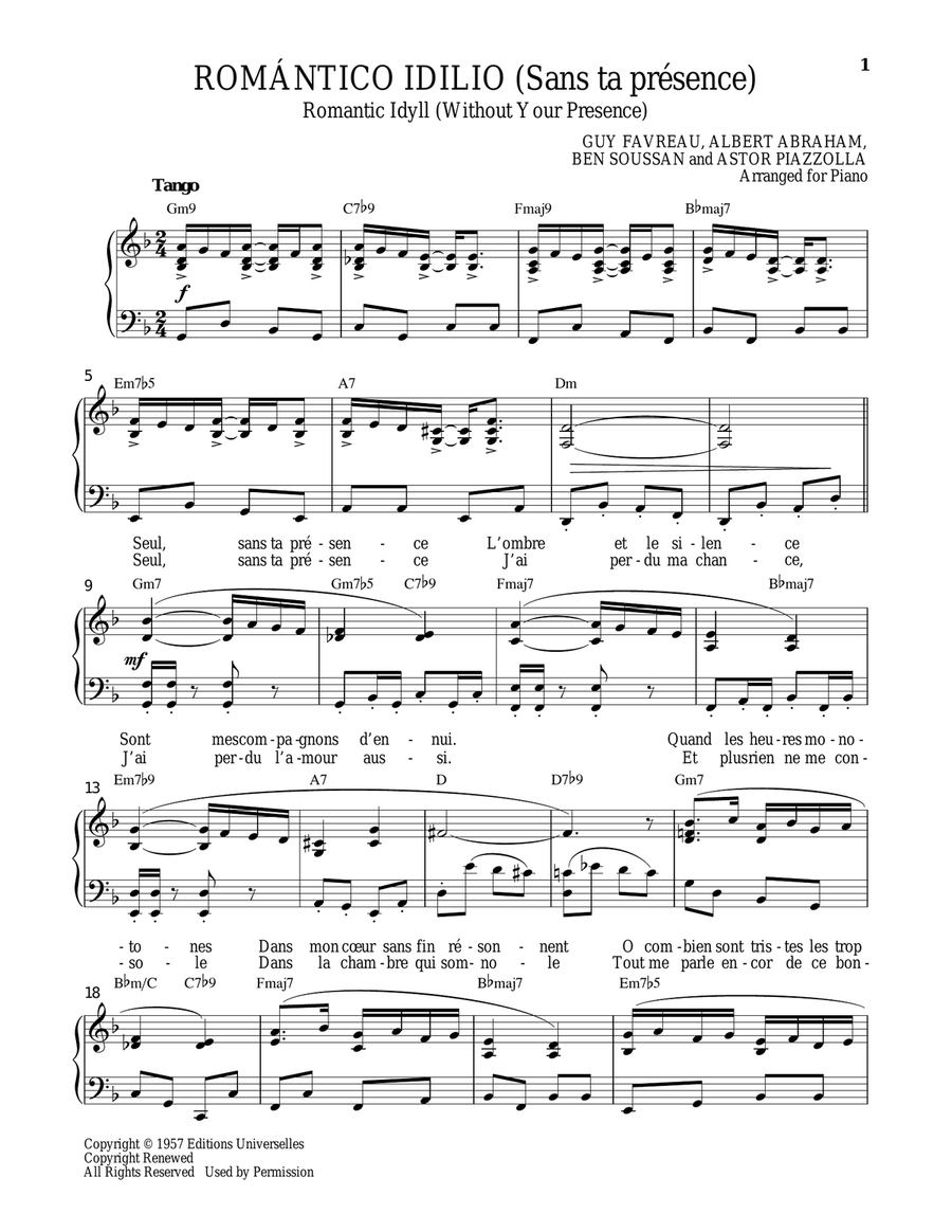 Romantico Idilio (Sans ta presence) Piano Solo scores gallery preview page 1