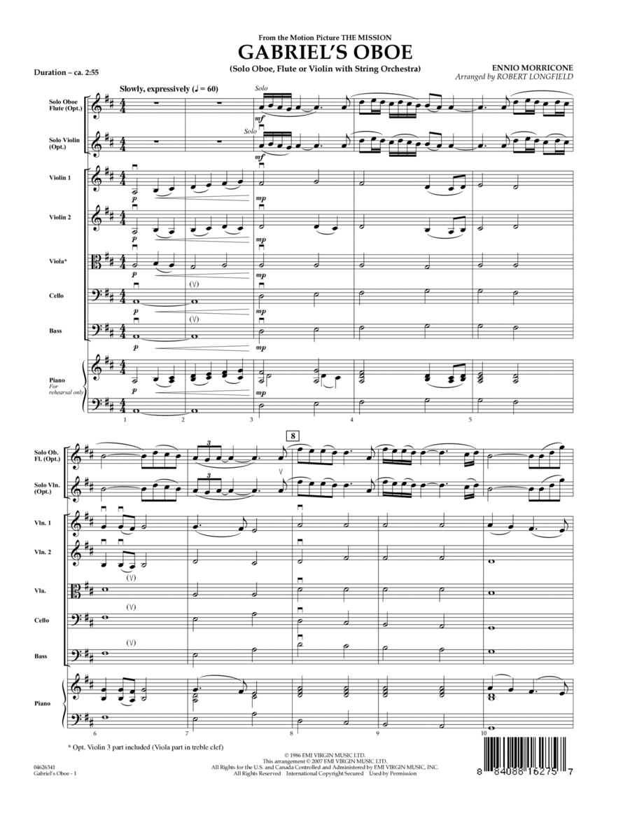Gabriel's Oboe (from The Mission) - Full Score String Orchestra scores gallery preview page 1