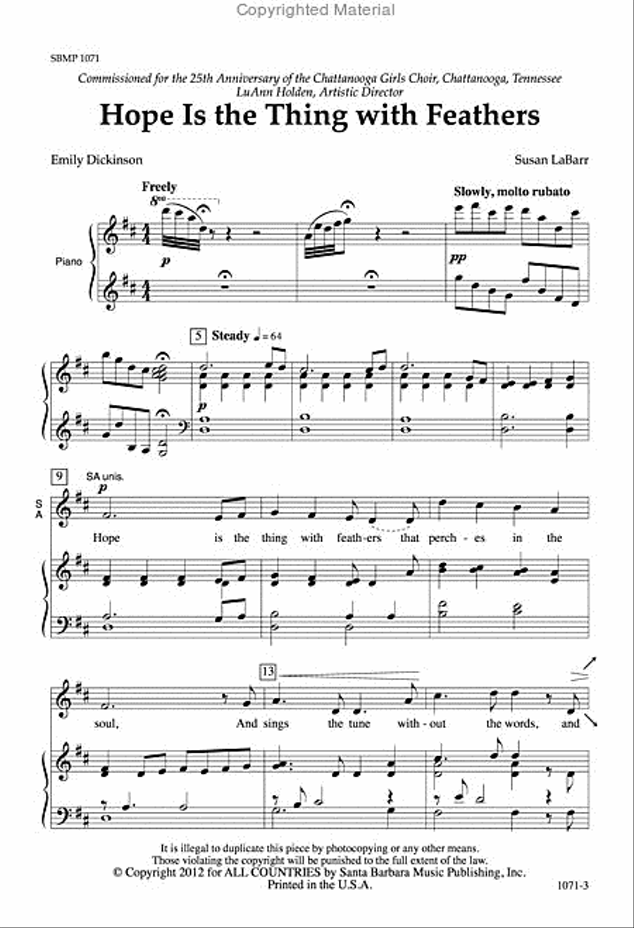 Hope Is the Thing with Feathers - SA Octavo SA scores gallery preview page 2