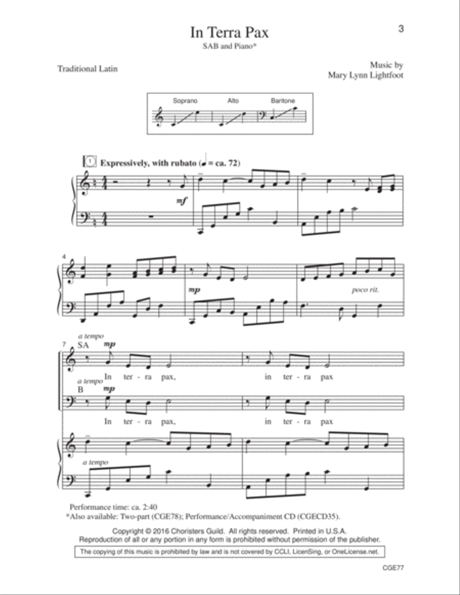 In Terra Pax (SAB) 3-Part scores gallery preview page 2