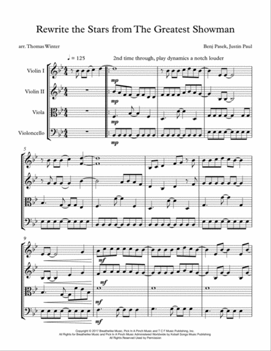 Rewrite The Stars String Quartet scores gallery preview page 5