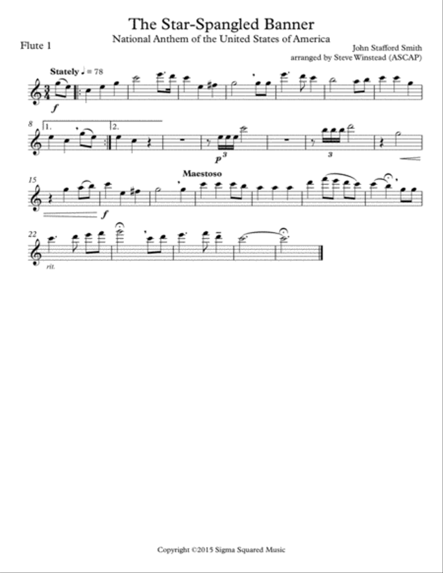 The Star-Spangled Banner for Flute Quartet or Choir Choir scores gallery preview page 4