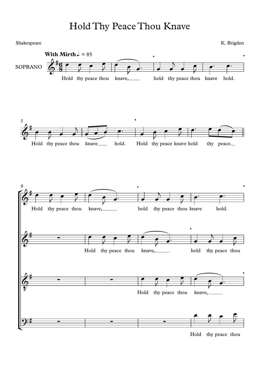 Hold Thy Peace Thou Knave (round in 4 parts) 4-Part scores gallery preview page 1