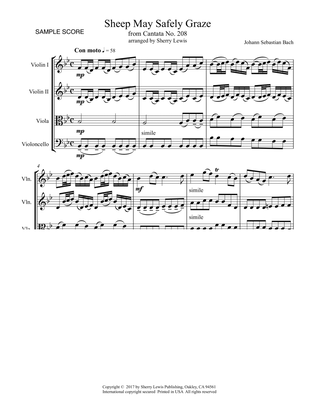 SHEEP MAY SAFELY GRAZE String Quartet, Intermediate Level for 2 violins, viola and cello