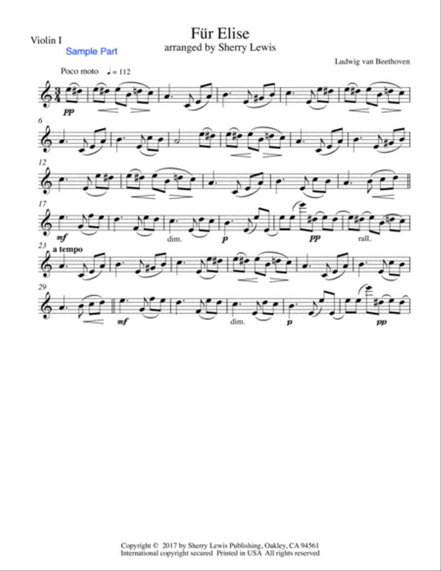 FUR ELISE, FÜR ELISE, String Quartet, Intermediate Level for 2 violins, viola and cello String Quartet scores gallery preview page 5