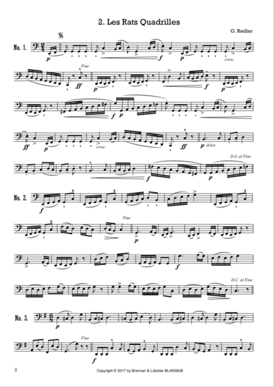 12 Solo Quadrilles for Great Bass Recorder bass clef Bass