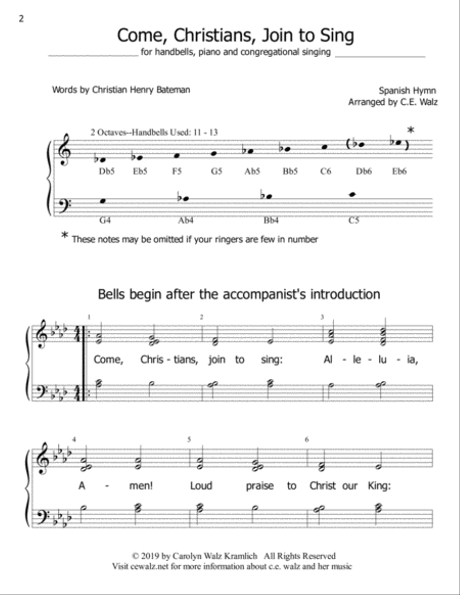 WORSHIP BELLS - three hymns for beginning handbells Handbell Choir scores gallery preview page 2