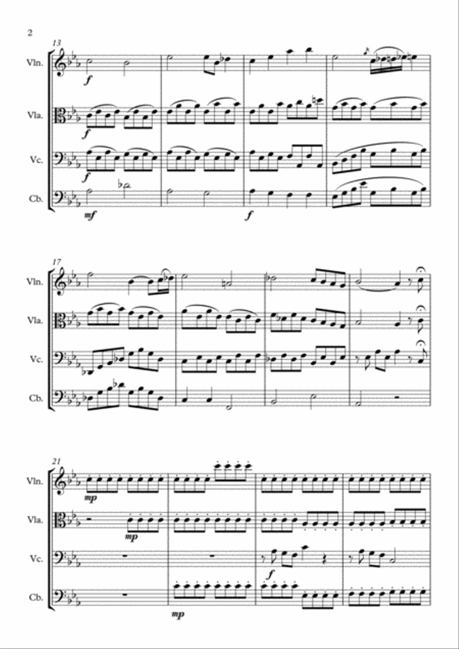 Sonata 'Pathetique' 2nd movement String Quartet scores gallery preview page 2