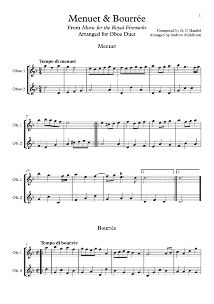 Menuet & Bouree arranged for Oboe Duet Woodwind Duet scores gallery preview page 3
