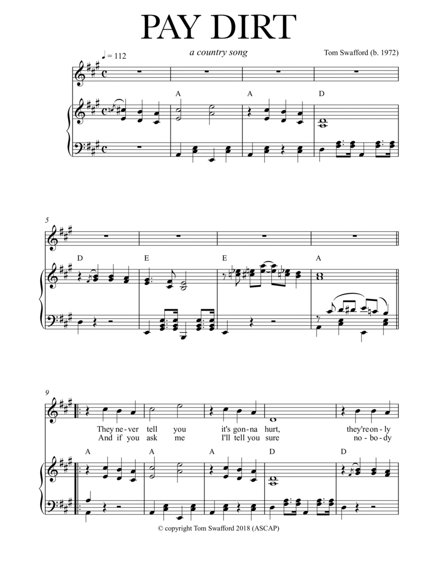 Pay Dirt - country song for voice and piano (with chords) Voice Solo scores gallery preview page 1