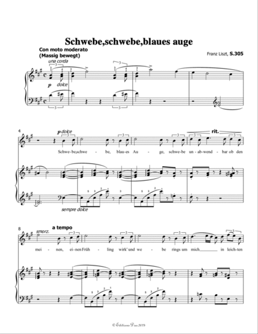 Schwebe, schwebe, blaues auge, by Liszt, S.305, in A Major Voice scores gallery preview page 3