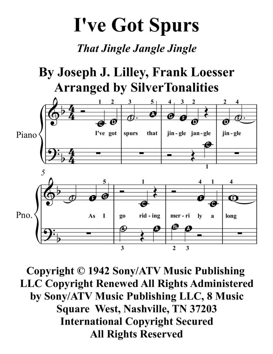 Jingle Jangle Jingle (i Got Spurs) Easy Piano scores gallery preview page 1
