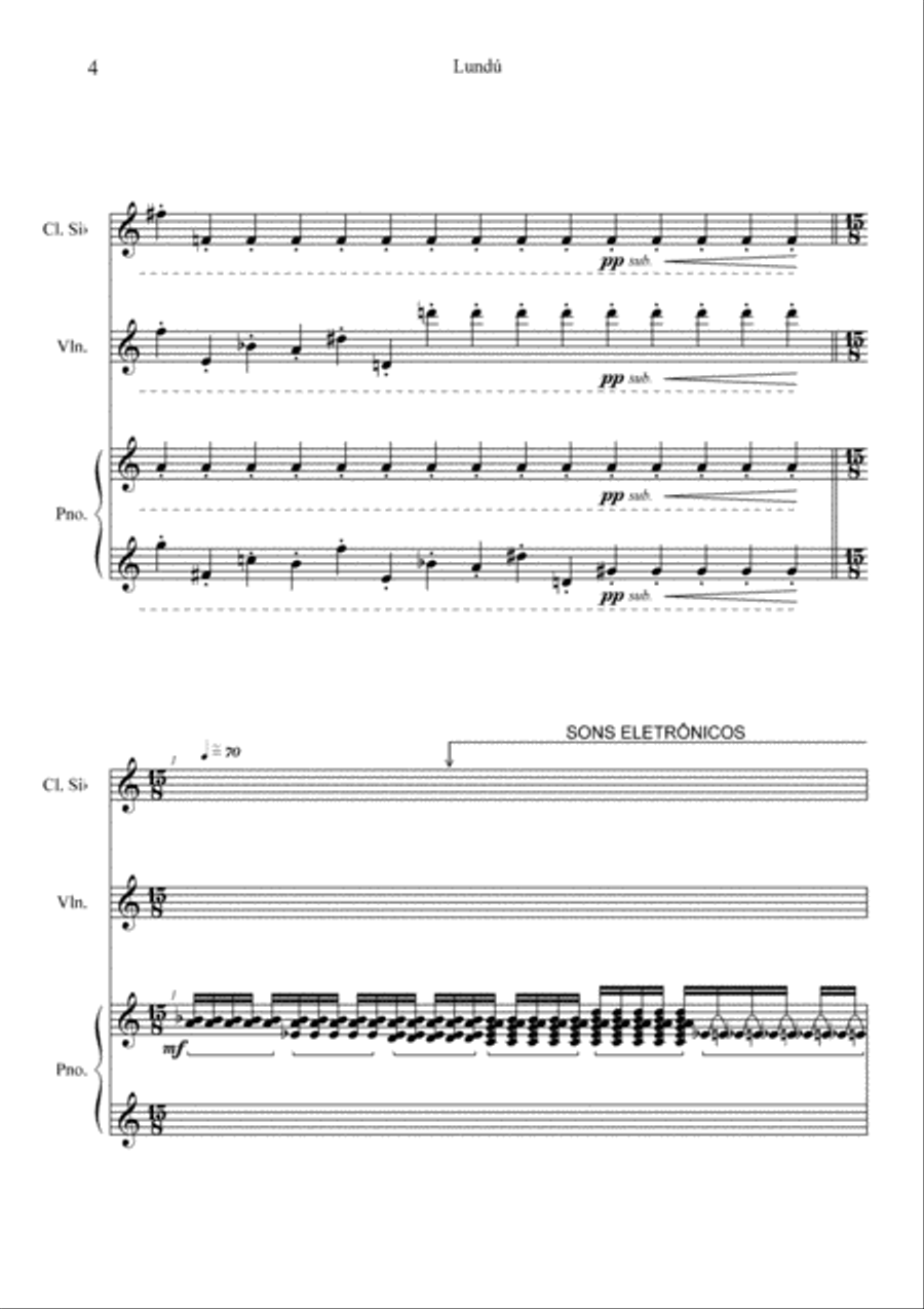 Lundú, for Clarinet, Violin and Piano Small Ensemble scores gallery preview page 4