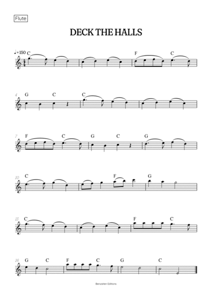 Deck the Halls flute and clarinet duet • easy Christmas song sheet music with chords image number null