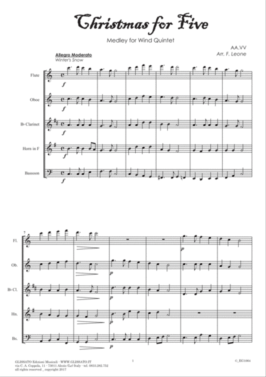 Christmas for Five - Woodwind Quintet (score & parts) image number null