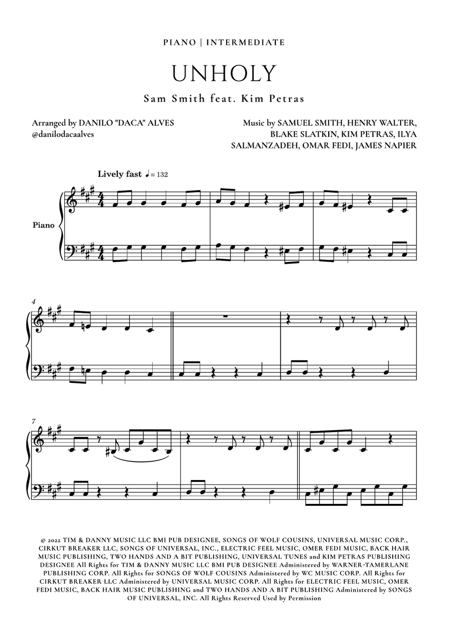 Unholy Piano Solo scores gallery preview page 1