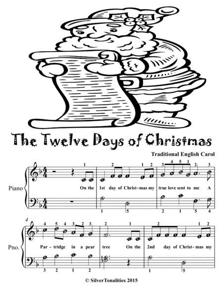 The Twelve Days of Christmas Easy Piano Sheet Music 2nd Edition