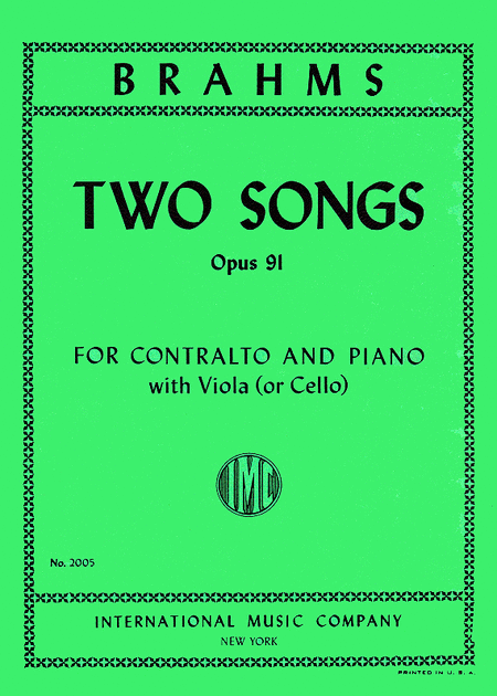 Two Songs, Op. 91 for Contralto (with Viola or Cello)