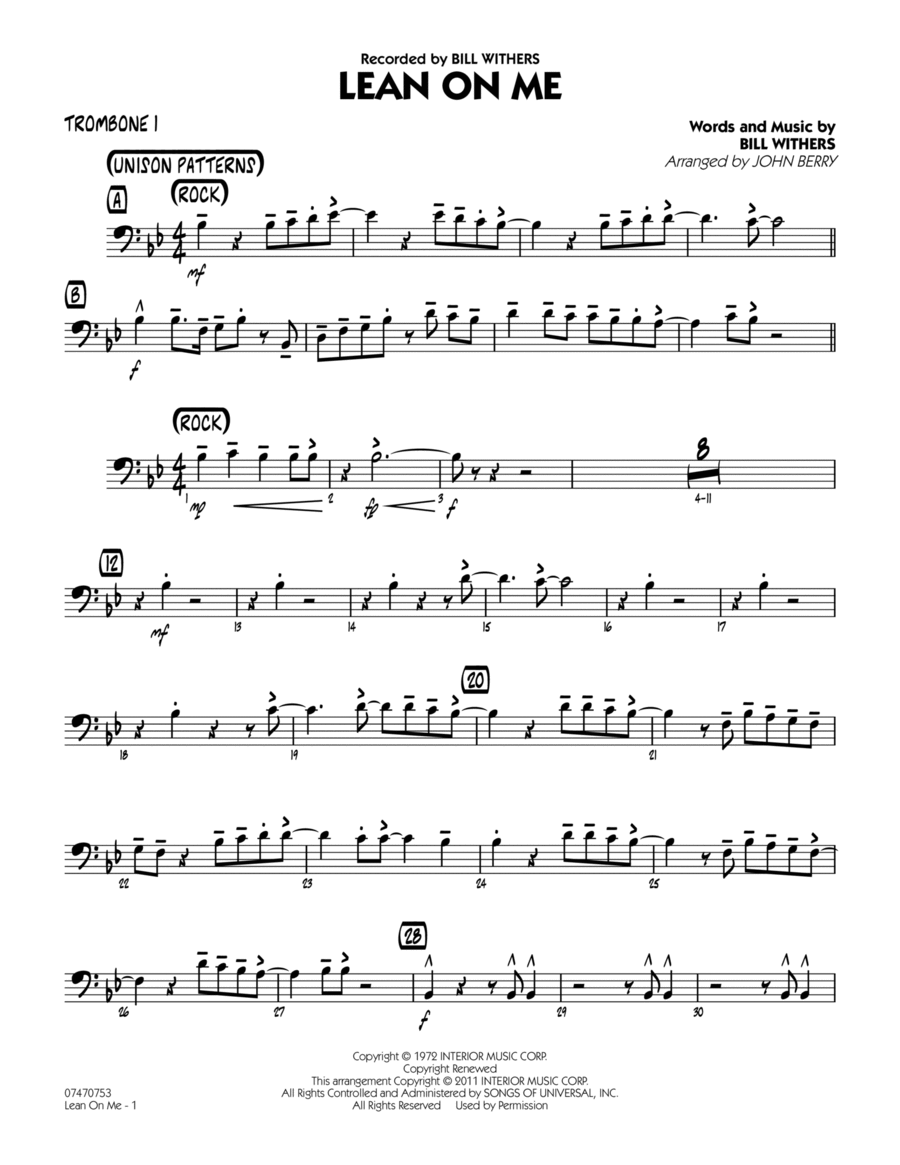 Lean On Me - Trombone 1 Jazz Ensemble scores gallery preview page 1