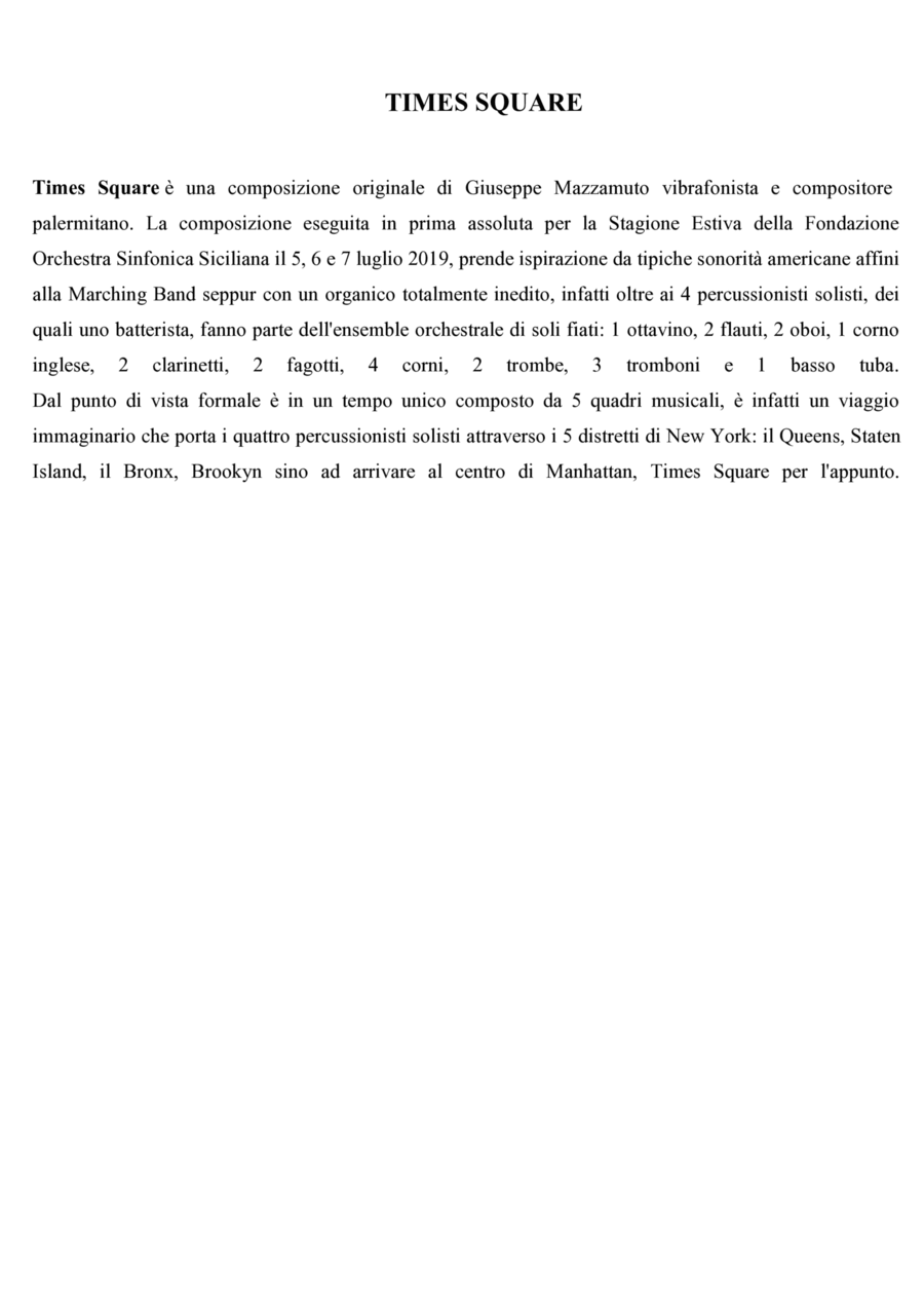 Times Square per 4 Percussionisti Solisti ed Orchestra di Fiati Full Orchestra scores gallery preview page 1