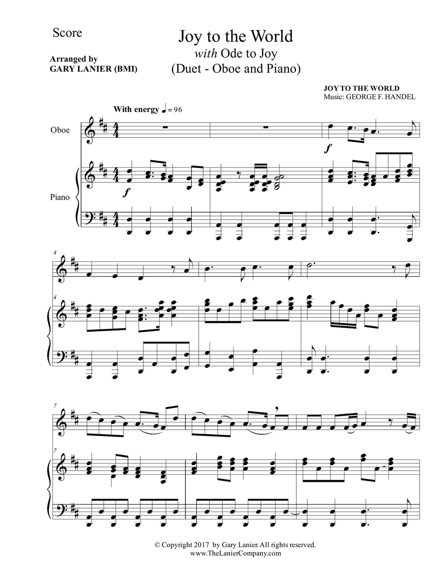 JOY TO THE WORLD with ODE TO JOY (Oboe with Piano & Score/Part) Piano scores gallery preview page 2