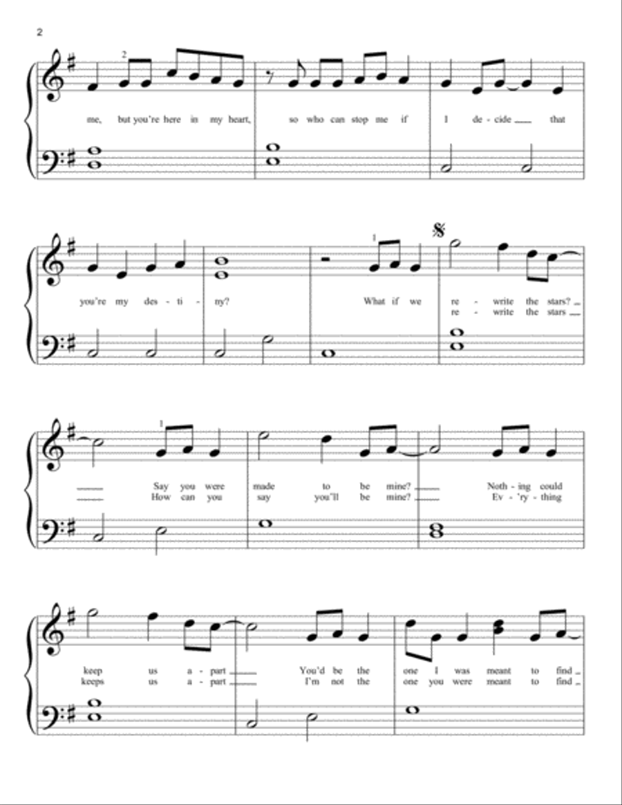 Rewrite The Stars (from The Greatest Showman) Easy Piano scores gallery preview page 2