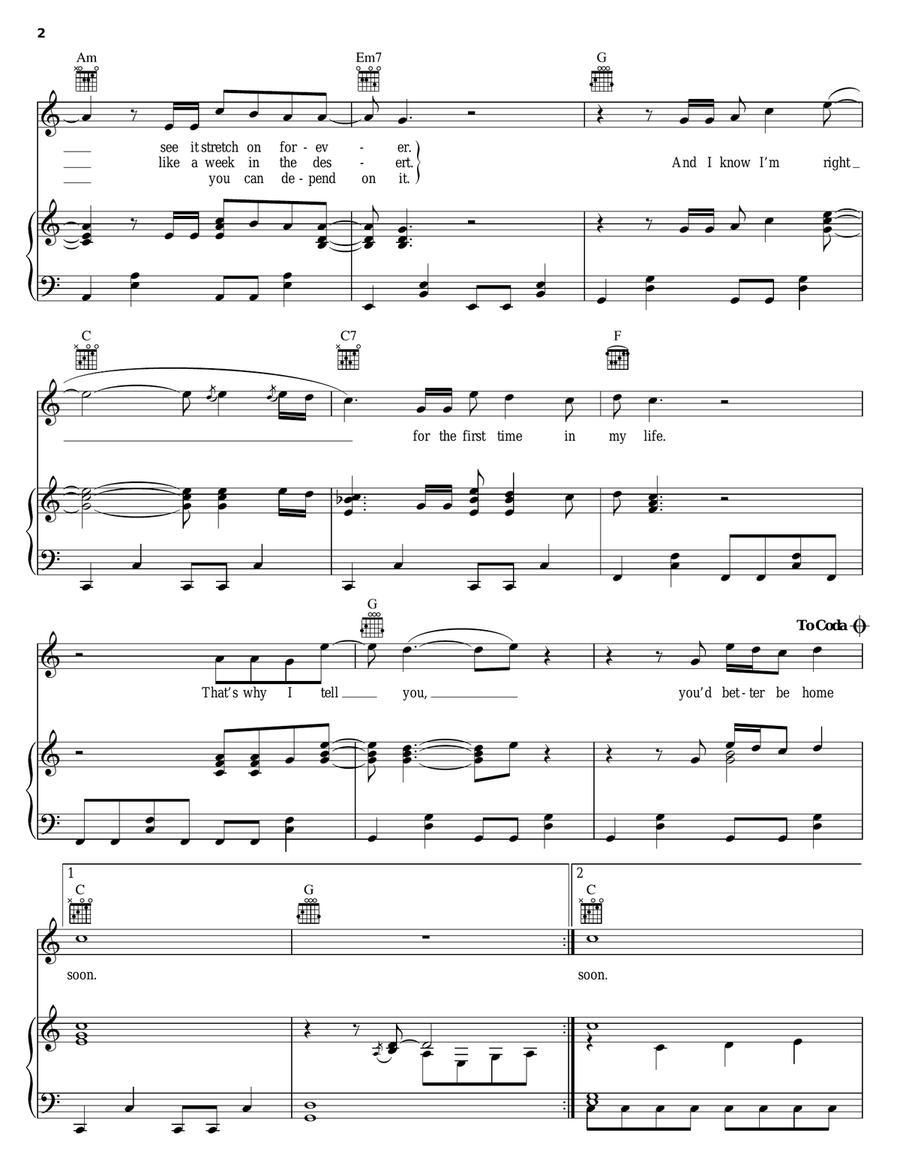 Better Be Home Soon Better Be Home Soon Piano, Vocal, Guitar scores gallery preview page 2