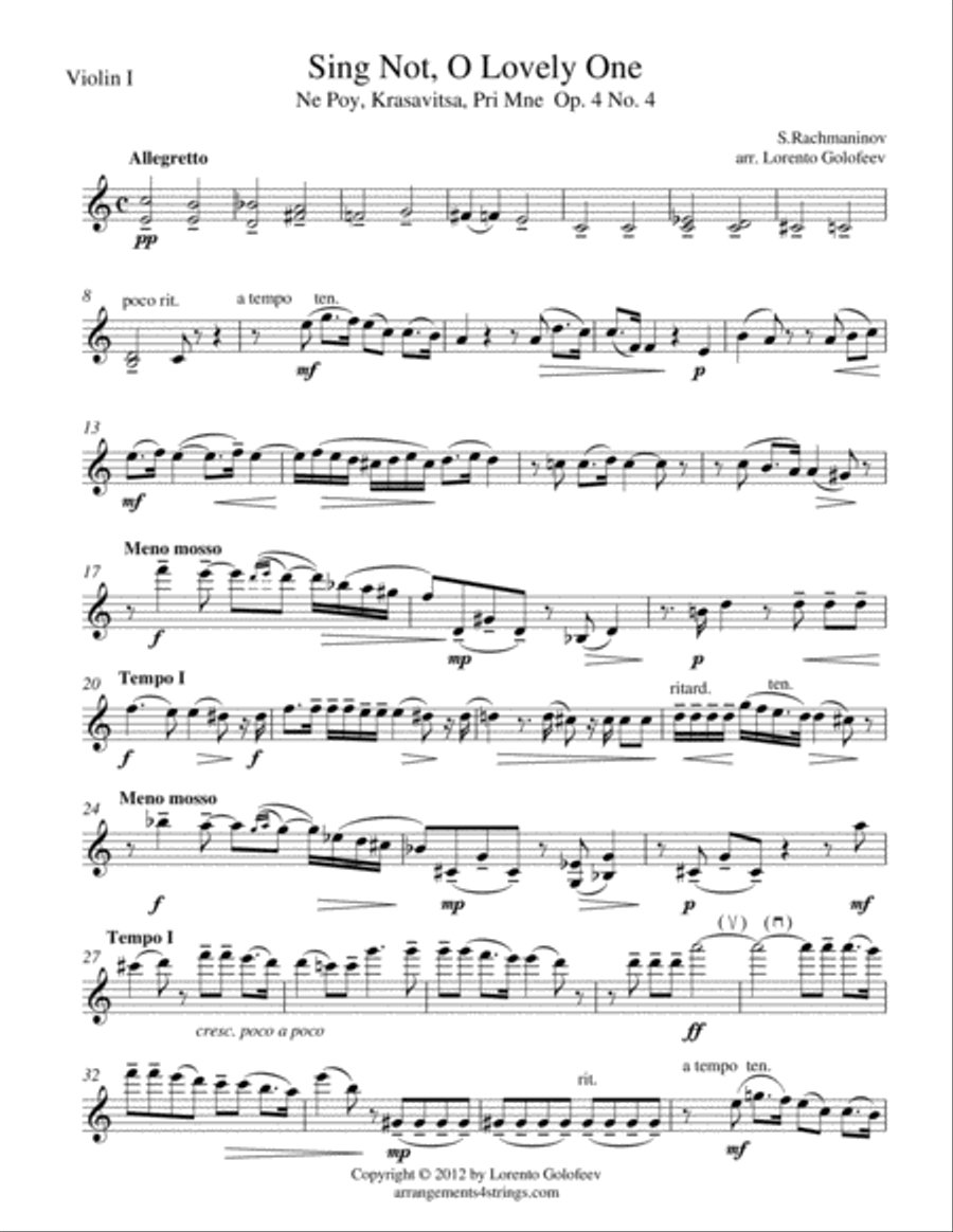 Sing Not To Me, O Lovely One String Quartet scores gallery preview page 1