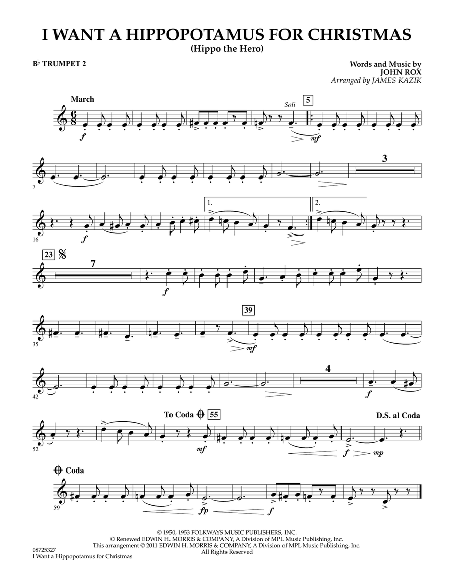 I Want A Hippopotamus For Christmas - Bb Trumpet 2 Concert Band scores gallery preview page 1