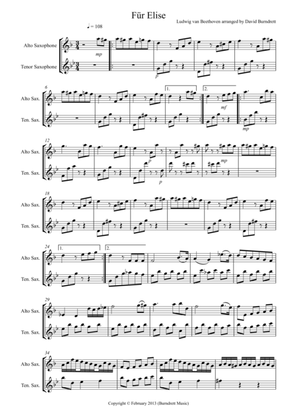 Für Elise for Alto and Tenor Saxophone Duet