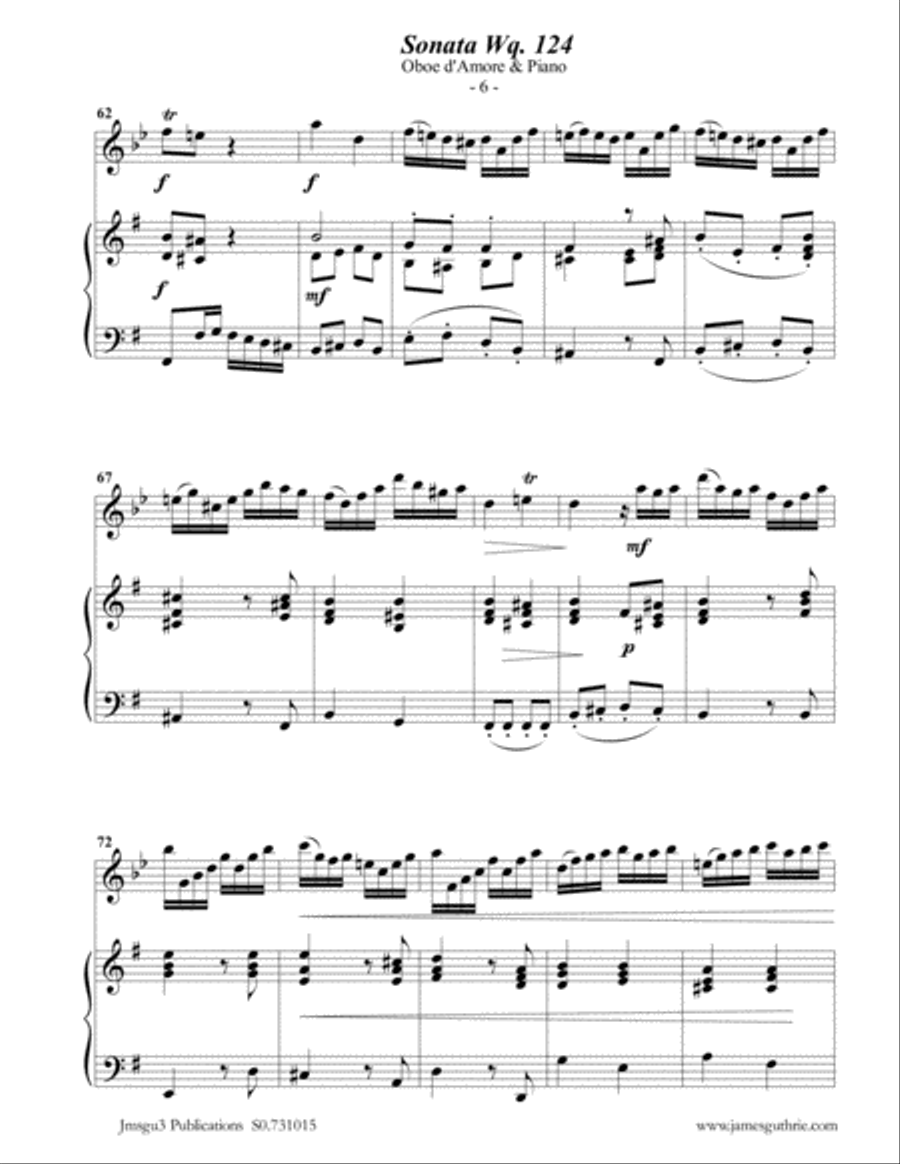 CPE BACH: Sonata in E Minor WQ 124 for Oboe d'Amore & Piano Oboe scores gallery preview page 6