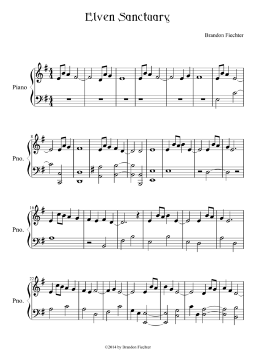 Elven Sanctuary Piano Solo scores gallery preview page 1