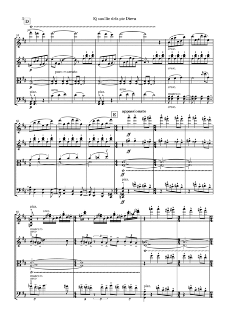 Ej saulite driz pie Dieva String Quartet scores gallery preview page 3