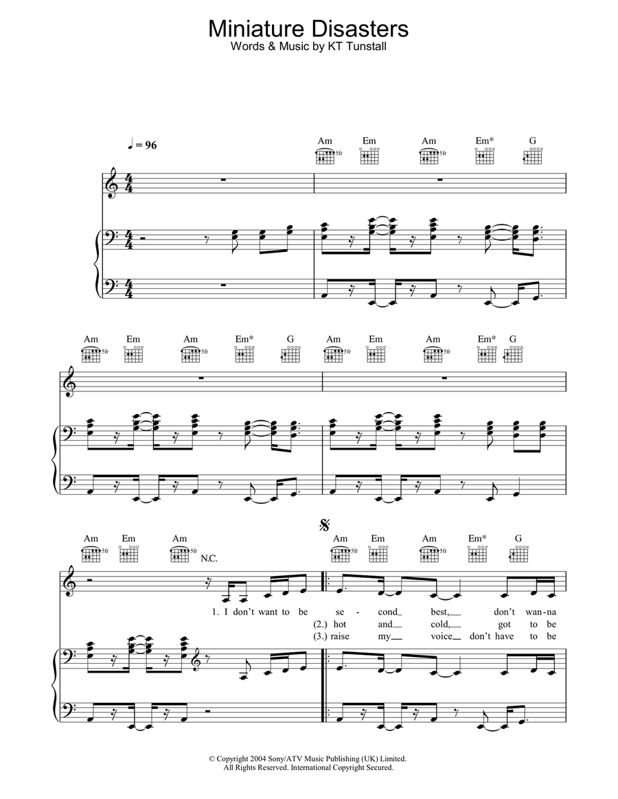 Miniature Disasters Piano, Vocal, Guitar scores gallery preview page 1