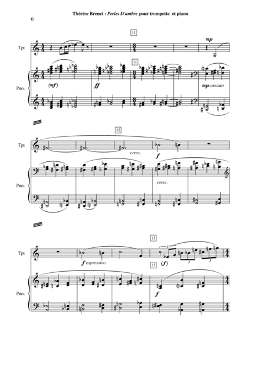 Thérèse Brenet - Perles d'Ambre for trumpet (in Bb or C) and piano Trumpet Duet scores gallery preview page 6