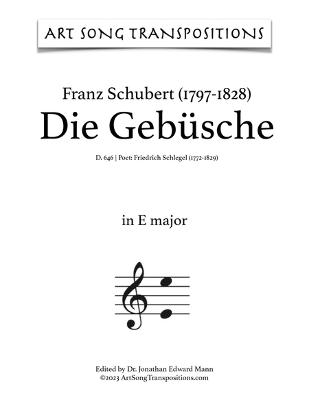 SCHUBERT: Die Gebüsche, D. 646 (transposed to E major)