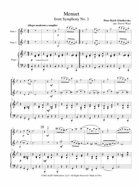Menuet from Tchaikovsky's Symphony No. 3 for Two Flutes and Piano