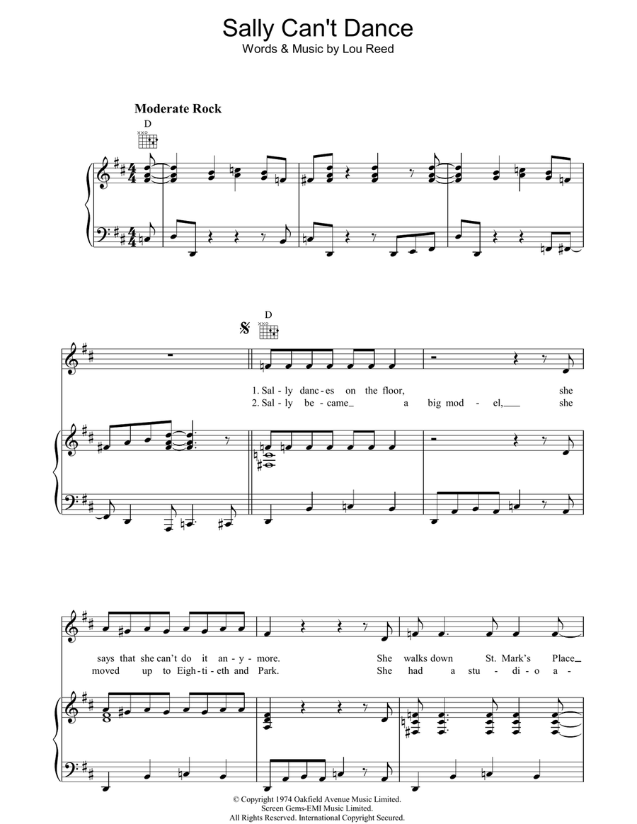 Sally Can't Dance Sally Can't Dance Piano, Vocal, Guitar scores gallery preview page 1